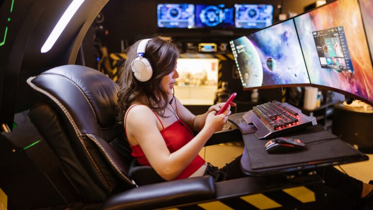 a girl gamer playing game